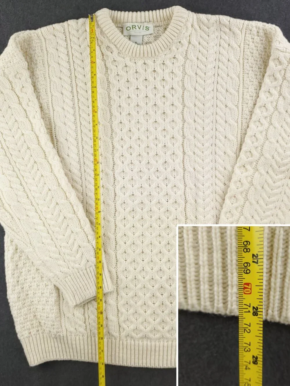 Orvis Vintage Cable Knit Ireland Sweater Merino Wool Fisherman Chunky Men's XL